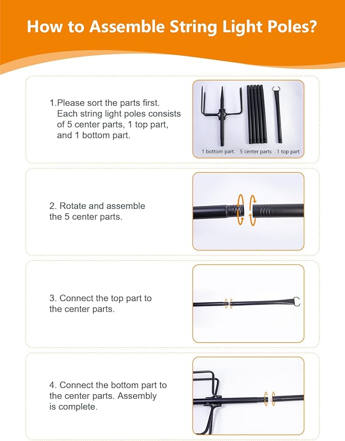 6 Pack 9FT String Light Poles for Outdoor, Metal Lights Hanging Pole Outside - Image 8