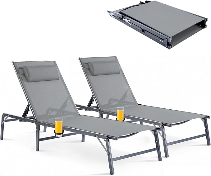 2 Pack Foldable Chaise Lounge Chair by HOMELYM