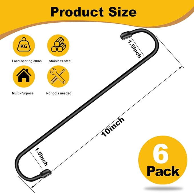 6 Pack 10 Inch Large S Hooks for Hanging Plants, Bird House, Kitchenware - Image 2