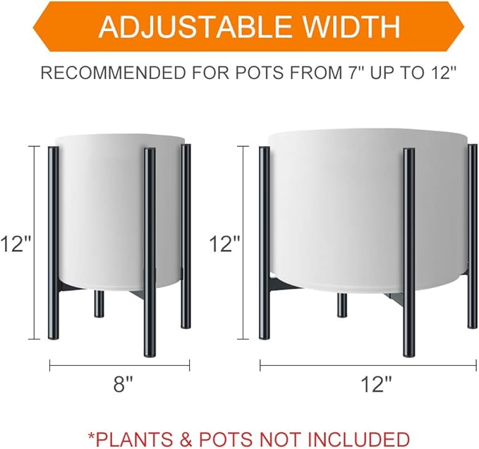 H HOMEXIN Metal Adjustable Plant Stand, Width 8-12 Inches, Corner Mid Century - Image 3