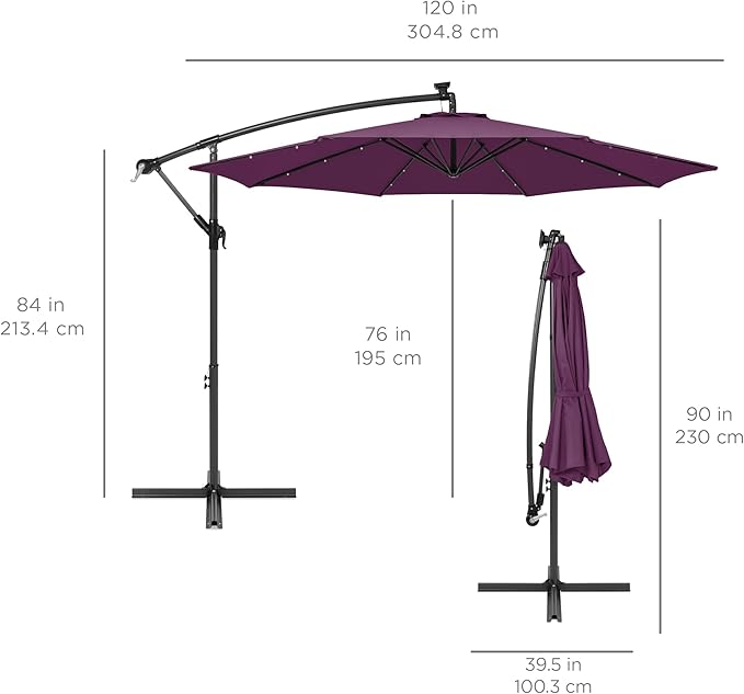 Best Choice Products 10ft Solar LED Offset Cantilever Hanging Market Patio - Image 7