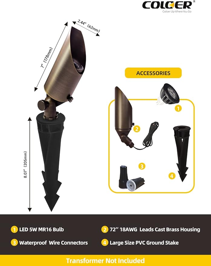 COLOER Die-cast Brass Landscape Spot Lights Outdoor - Image 4