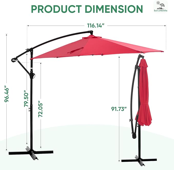 NEWBULIG 10FT Patio Umbrella, Offset Cantilever Outdoor Patio Table Umbrella - Image 8
