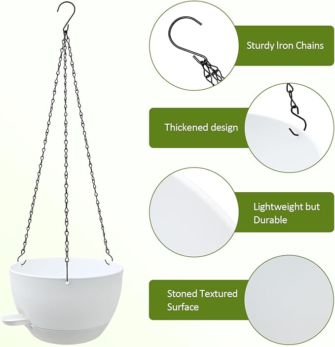 WOUSIWER Self Watering Hanging Planters, 2 Pack 10'' Plastic Pots - Image 5
