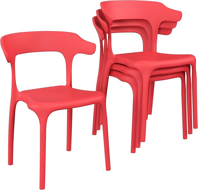 VECELO 4 Pack Plastic Stacking Chairs, Stackable Dining Chairs - Image 9
