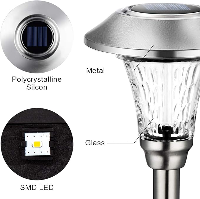 GIGALUMI Solar Pathway Lights, 8 Pack Solar Light Outdoor Waterproof, Glass - Image 7