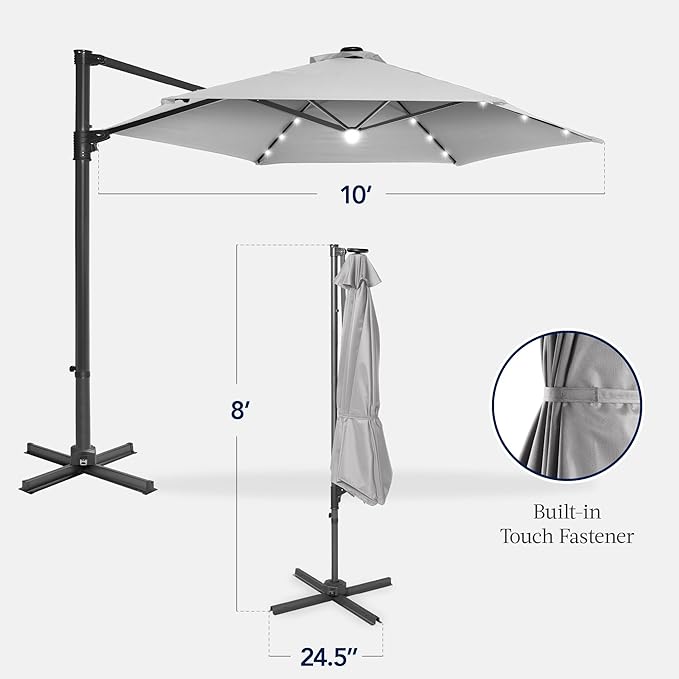 Best Choice Products 10ft Solar LED Offset Cantilever Hanging Market Patio - Image 2