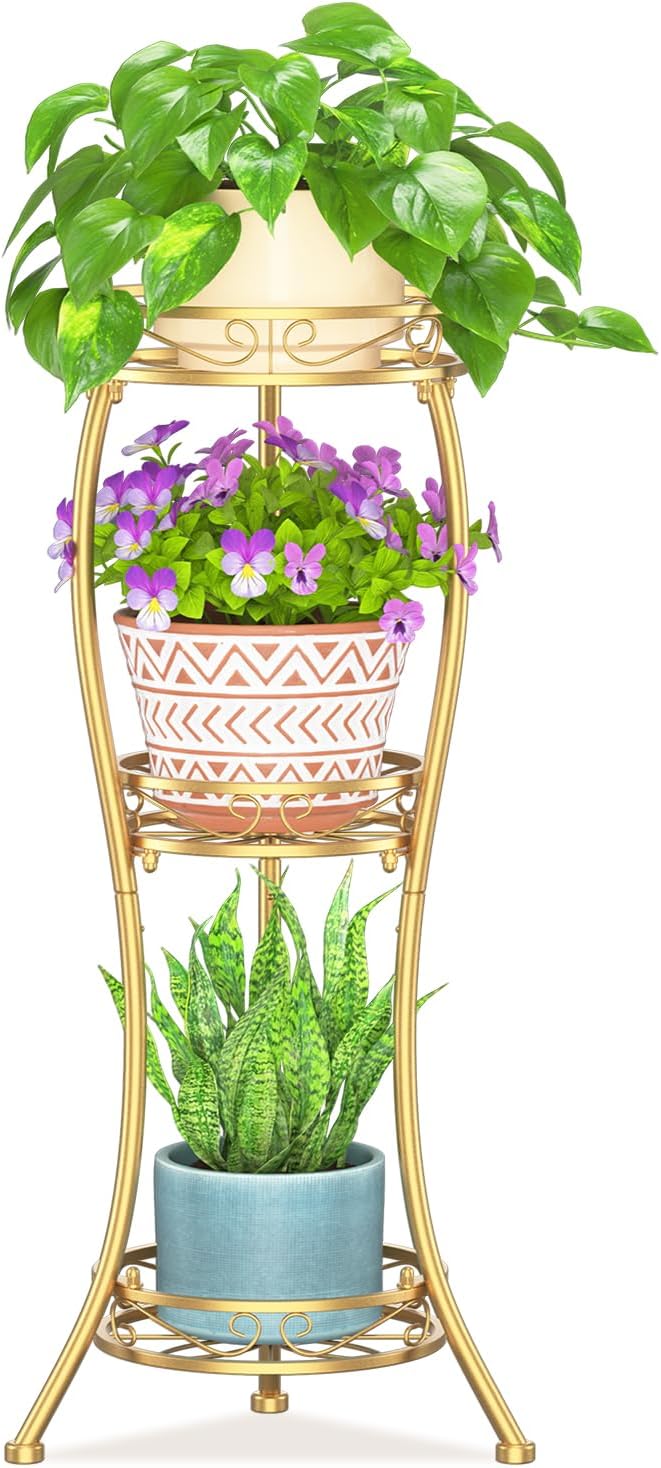 LASZOLA Gold 3 Tier Tall Plant Stand by LASZOLA