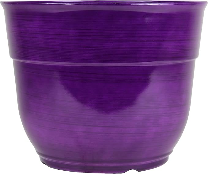 Garden Elements Indoor/Outdoor Glazed Brushed Happy Plastic Planter, Dark Purple - Image 2