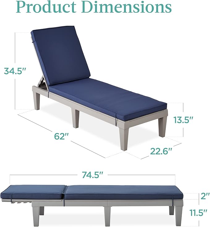 Best Choice Products Outdoor Lounge Chair, Resin Patio Chaise Lounger - Image 3