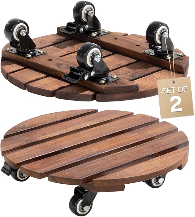 Idzo 2-Pack 14 Inch Acacia Wood Plant Caddy by Idzo