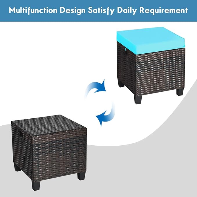 Tangkula 2 Pieces Outdoor Patio Ottoman, All Weather Rattan Wicker Ottoman Seat - Image 8
