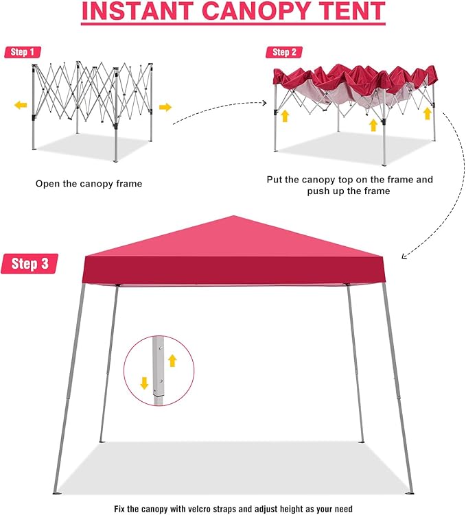Canopy Tent, 10X10 FT Pop Up Canopy Outdoor Instant Tent Slant Legs - Image 3