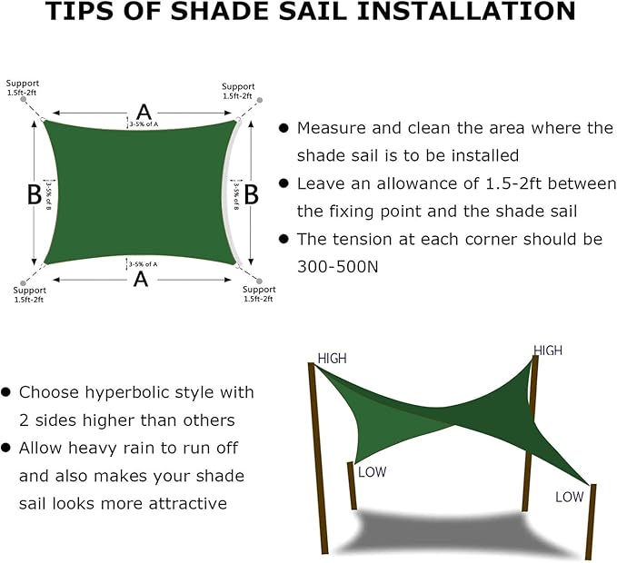 KANAGAWA 12'X24' Dark Green Custom Size Sun Shade Sail Rectangle UV Block - Image 6