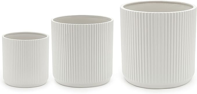 Amazon Basics Assorted Sizes Fluted Ceramic Round Indoor Outdoor Planters by AmazonBasics