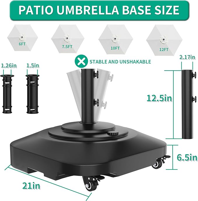 Umbrella Base with 5 Wheels, Upgraded 145lb Umbrella Stand Base, Heavy Duty & - Image 4