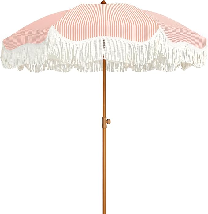 AMMSUN Boho Fringe Umbrella Outdoor Patio, 6.5ft UPF50+ Picnic Umbrella by AMMSUN