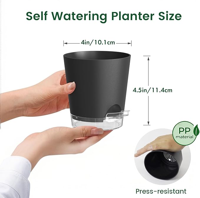 4 inch Self Watering Pots for Indoor Plants, 5 Pack Small Flower Plant Pots - Image 2
