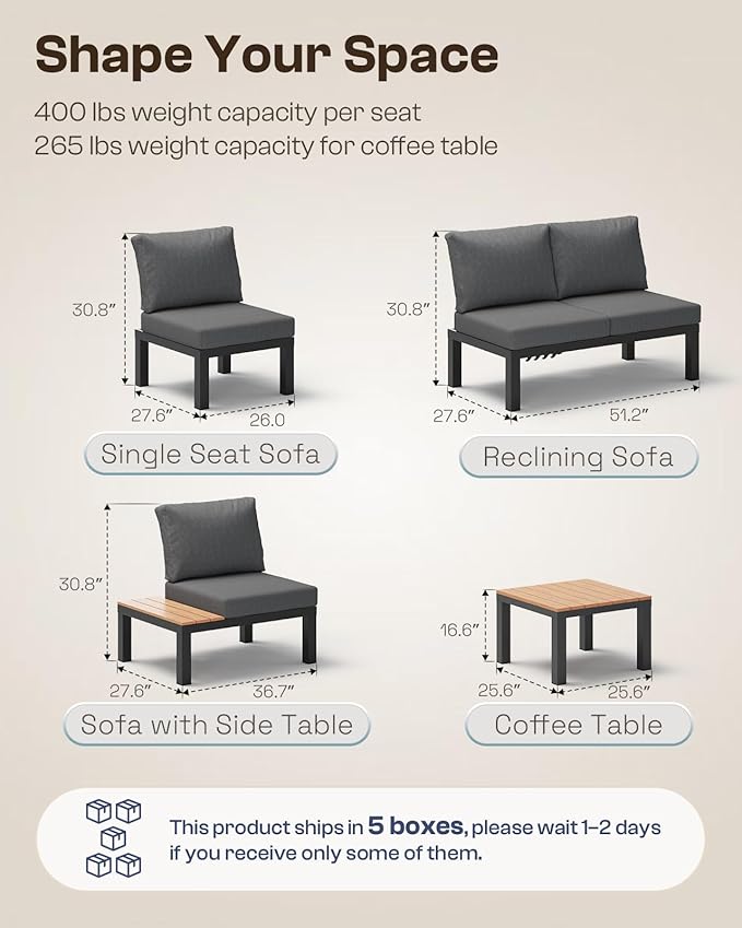 Aluminum Modular Outdoor Patio Furniture Set, 8 Seats Sectional Sofa Set - Image 8