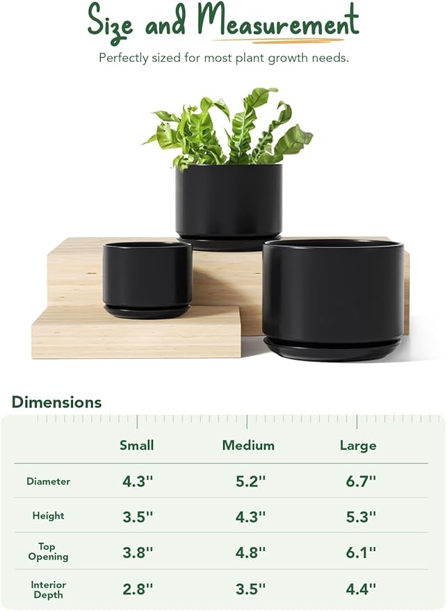 LE TAUCI Ceramic Plant Pots, 4.3+5.3+6.8 inch, Planters - Image 7