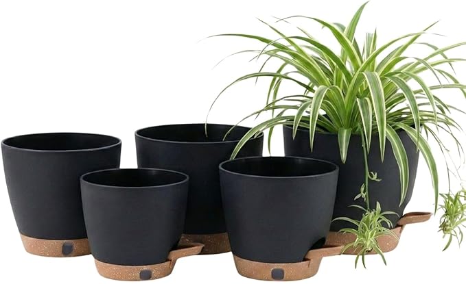 montresor 5-Pack Self-Watering Plastic Plant Pots 5/5.5/6/6.5/7 Inch– Black by Montresor