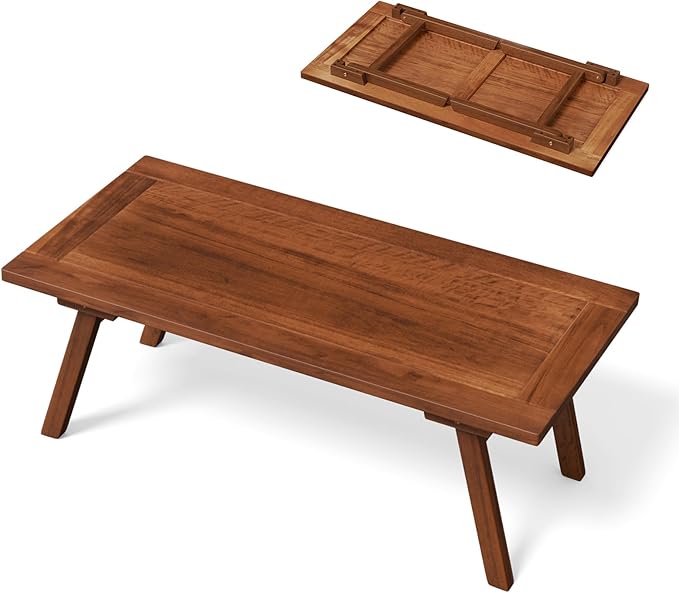 VINGLI Outdoor Folding Coffee Table, Natural Poplar Wood Patio Coffee Table by VINGLI