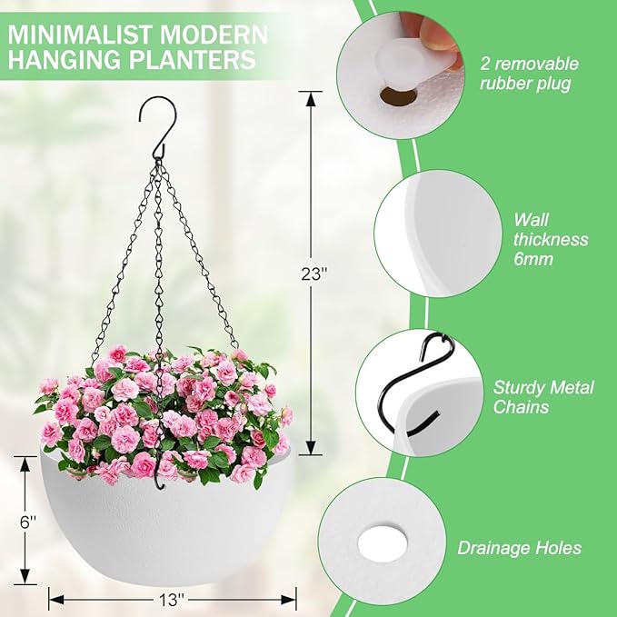 12 inch Hanging Planters for Indoor Plants, 2 Pack Planters for Outdoor Plants - Image 3
