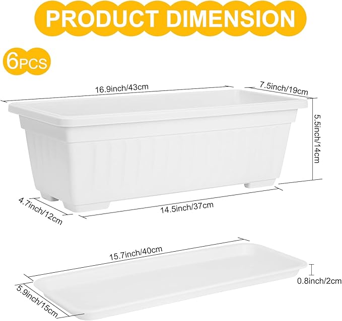6 Packs Window Box Planter, 17 Inches Flower Window Box Rectangular Plastic - Image 2