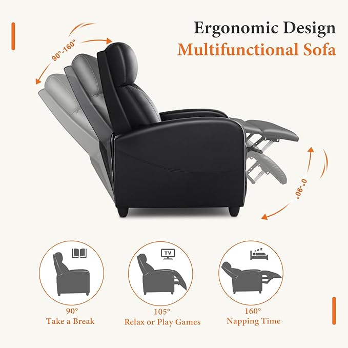 Sweetcrispy Recliner Chair PU Leather Recliner Sofa No Massage, Home Theater - Image 5