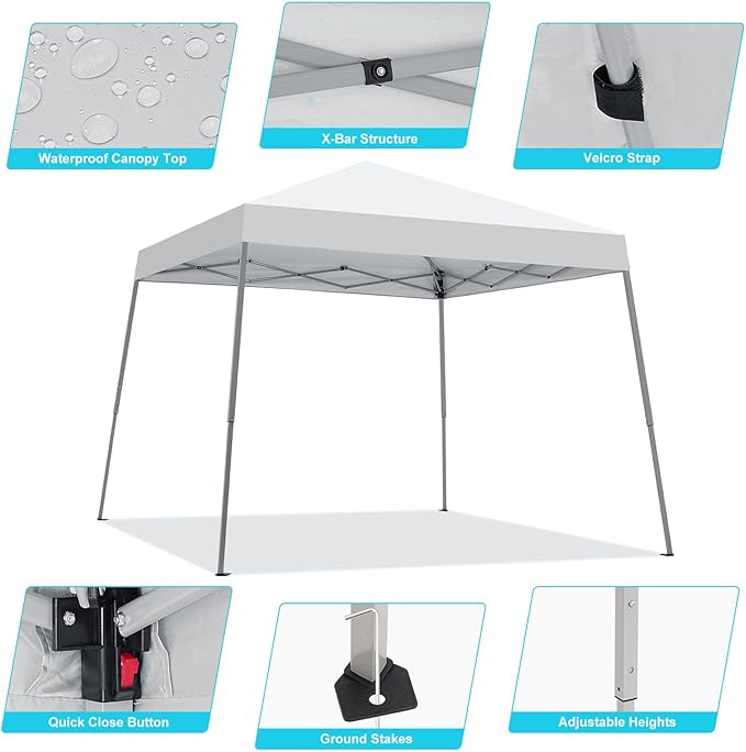 Canopy Tent, 10X10 FT Pop Up Canopy Outdoor Instant Tent Slant Legs - Image 2