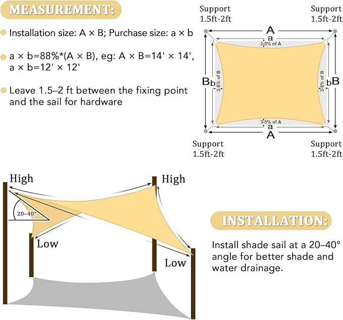 Shade&Beyond 8'x10' Sun Shade Sails Canopy Rectangle Sand 185GSM Shade Sail - Image 6