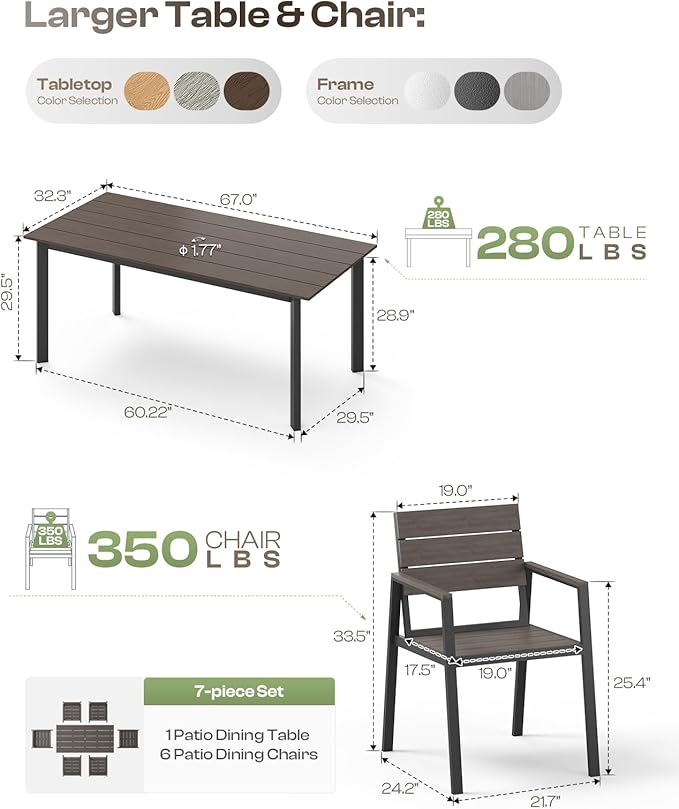 Aluminum Outdoor Dining Set for 6, Patio Table and Chairs Set - Image 6