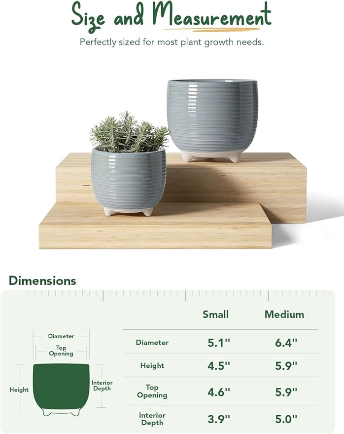 LE TAUCI Ceramic Plant Pots, 5.1 + 6.4 Inch Footed Pots - Image 5