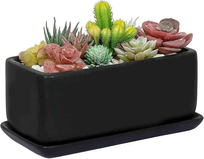 MyGift 10 Inch Matte Black Ceramic Indoor Plant Pot Succulent Planter, by MyGiftHome