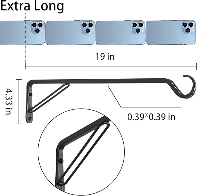 2 Pack Extra Long 19 Inch Heavy-Duty Rust-Resistant Solid Steel Plant Hangers - Image 2