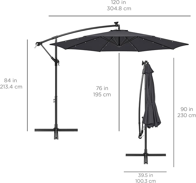 Best Choice Products 10ft Solar LED Offset Cantilever Hanging Market Patio - Image 7