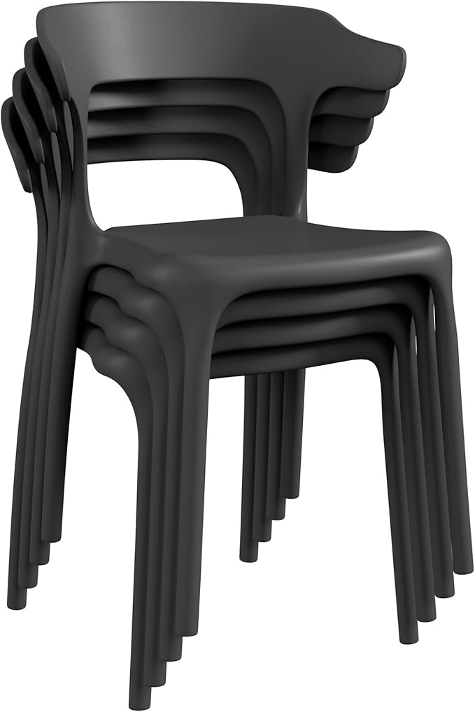 VECELO 4 Pack Plastic Stacking Chairs, Stackable Dining Chairs by VECELO