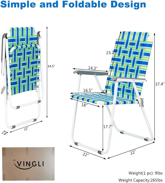 VINGLI Patio Lawn Webbed Folding Chairs Set of 2, Outdoor Beach Portable Lawn - Image 6