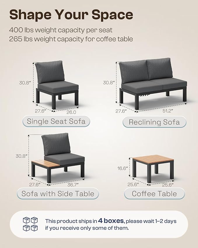 Aluminum Modular Outdoor Patio Furniture Set, 6 Seats Patio Sectional Sofa Set - Image 8