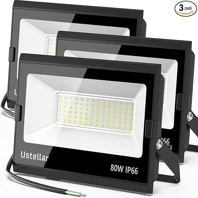 USTELLAR 3 Pack 80W LED Flood Lights Outdoor Hardwired Bright 800W Equiv. by Ustellar