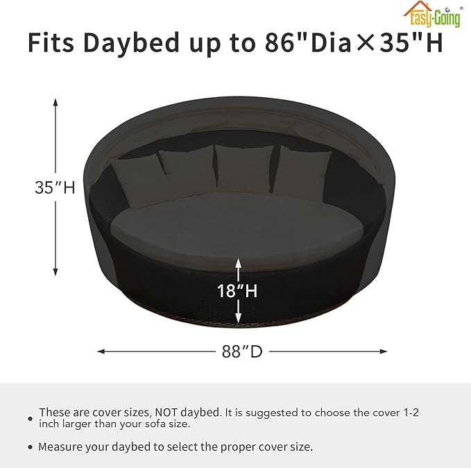 Easy-Going Heavy Duty 600D Outdoor Daybed Cover 88 Inch UV Resistant Patio - Image 2