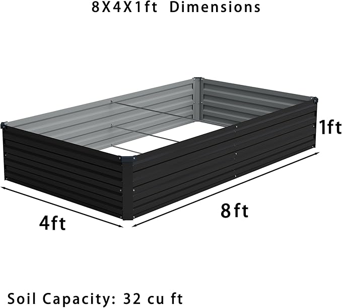 8x4x1ft Galvanized Raised Garden Bed, Outdoor Planter Box Metal Patio Kit - Image 2