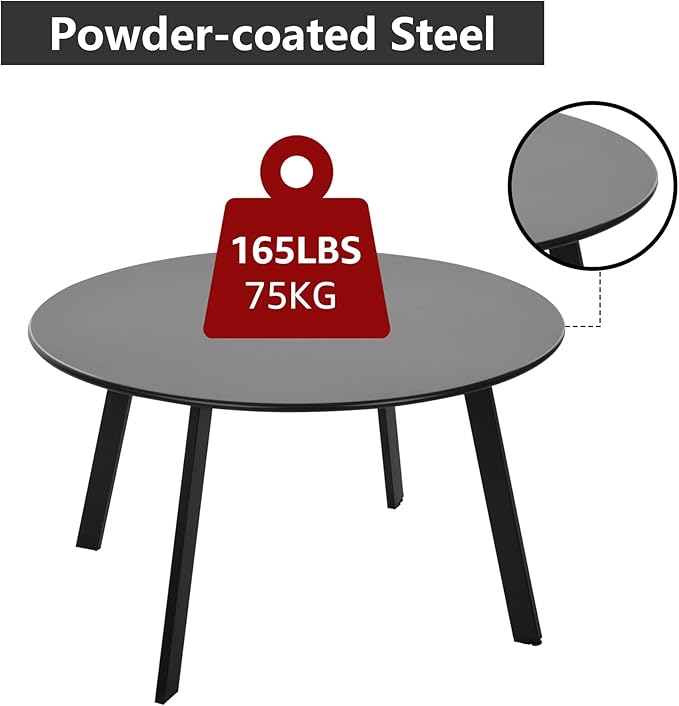 Outdoor Side Table, Outdoor/Indoor Metal Steel Patio Coffee Table, Round - Image 5