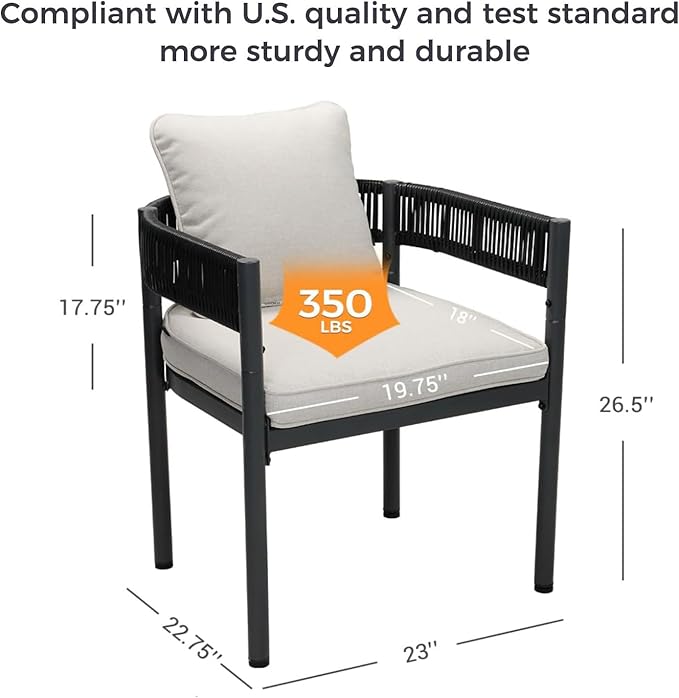 Grand patio Outdoor Dining Set for 6, Metal Woven Wicker Fixed Patio Chairs - Image 6