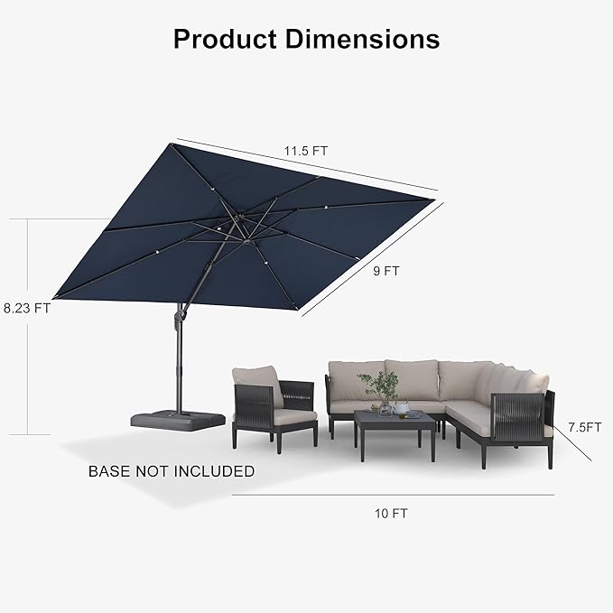 PURPLE LEAF 9' X 11.5' Rectangle Cantilever Umbrella - Image 9
