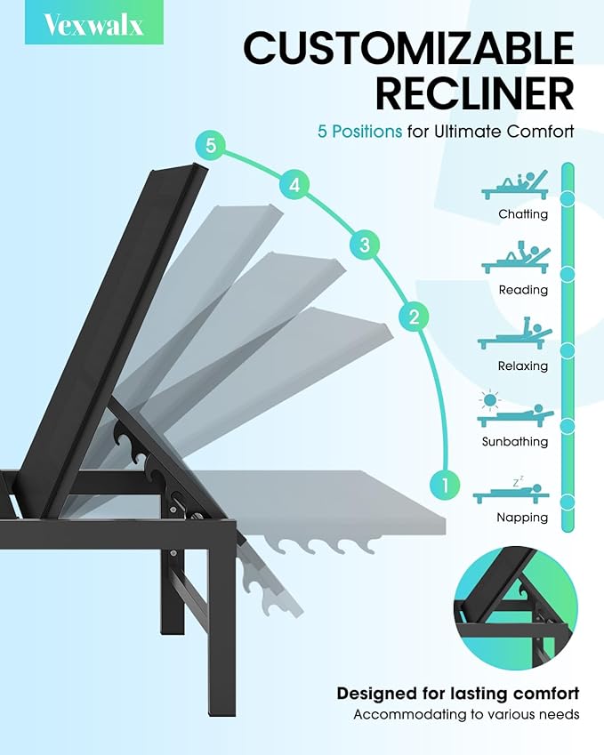 Outdoor Lounge Chairs Set of 3, Aluminum Chaise Lounge Chairs - Image 4