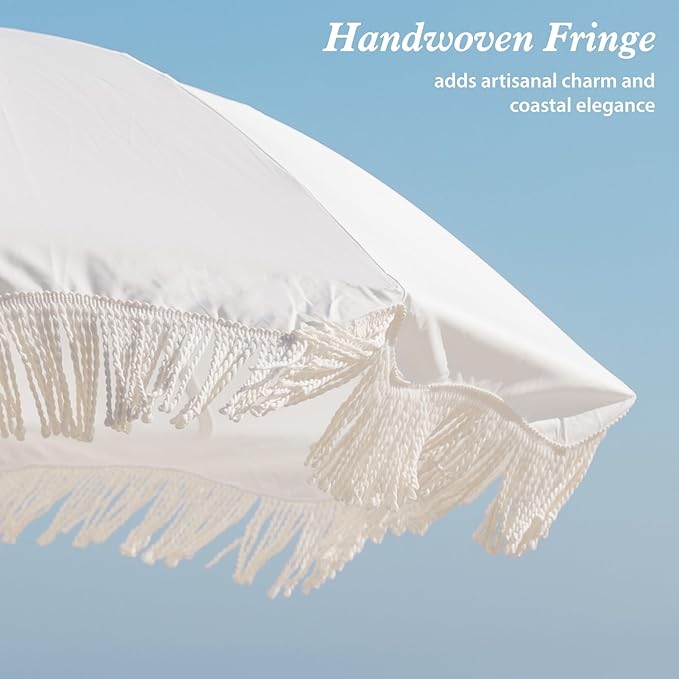 AMMSUN Boho Fringe Umbrella Outdoor Patio, 6.5ft UPF50+ Picnic Umbrella - Image 3