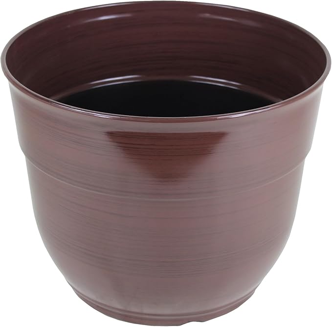 Garden Elements Indoor/Outdoor Glazed Brushed Happy Plastic Planter, Dark Brown - Image 2