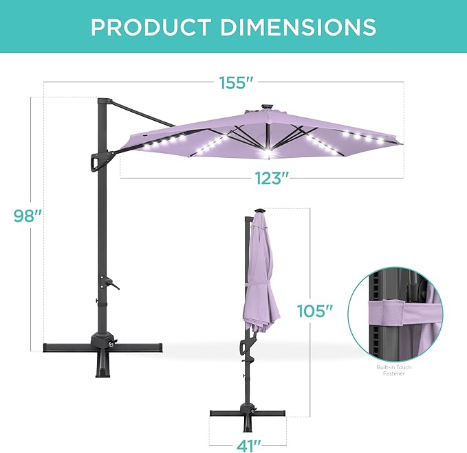 Best Choice Products 10ft Solar LED Cantilever Patio Umbrella, 360-Degree - Image 7