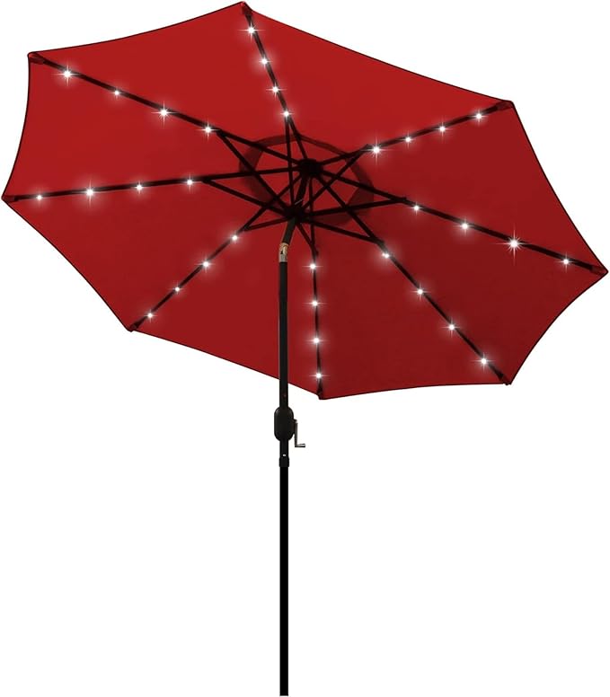 Blissun 9 ft Solar Umbrella, 32 LED Lighted Patio Umbrella, Table Market by Blissun
